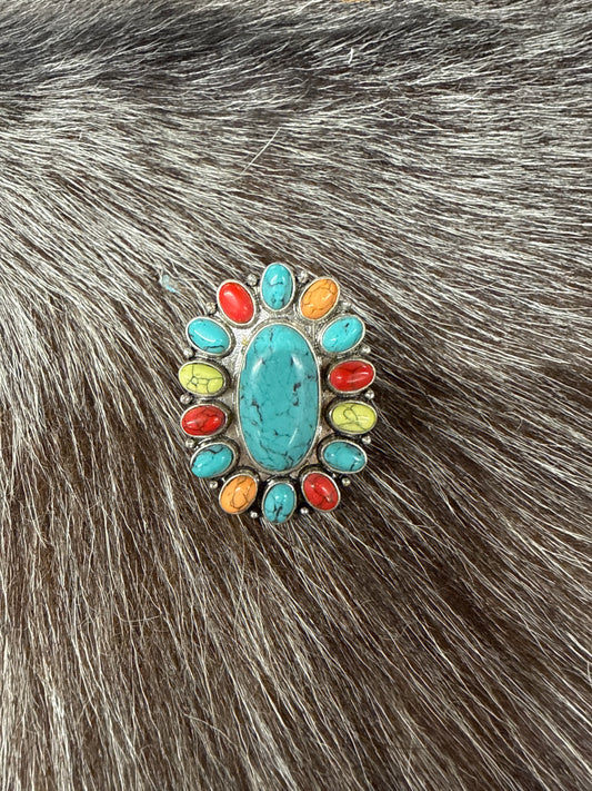 Multi Stone Concho Ring