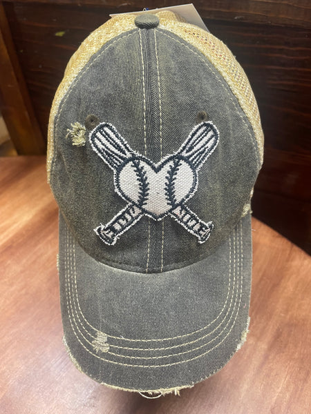 Vintage Baseball Cap with Bats and Heart Baseball