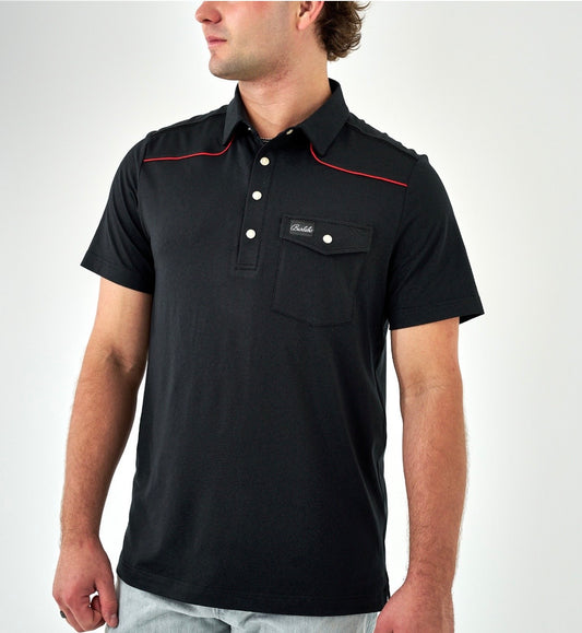 Black And Red Pearl Snap Performance Polo Burlebo Fl