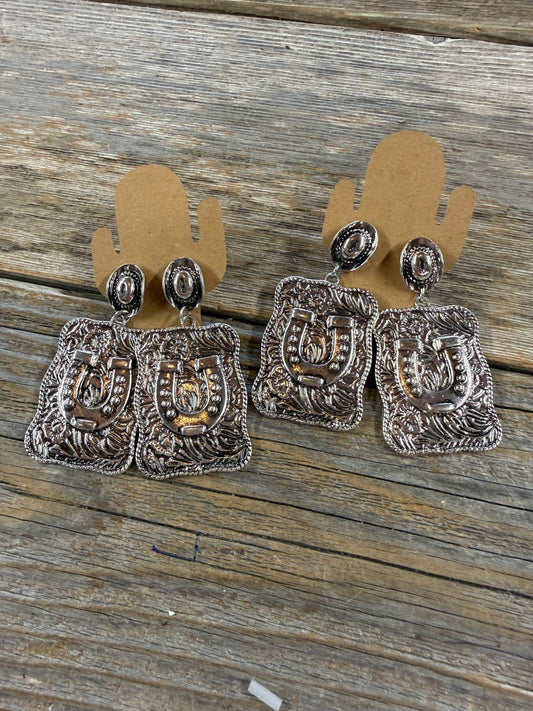 Horseshoe and Cowboy Hats Rectangle Earrings