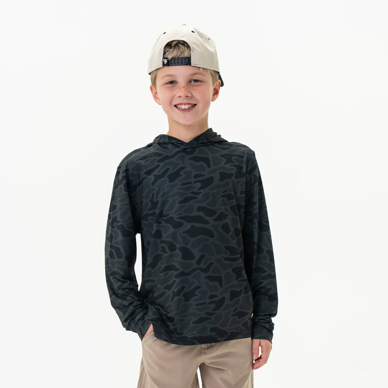 Black Camo Yourh Performance Hoodie UPF 50 Sun Protection Fl Y-PH-BLKC