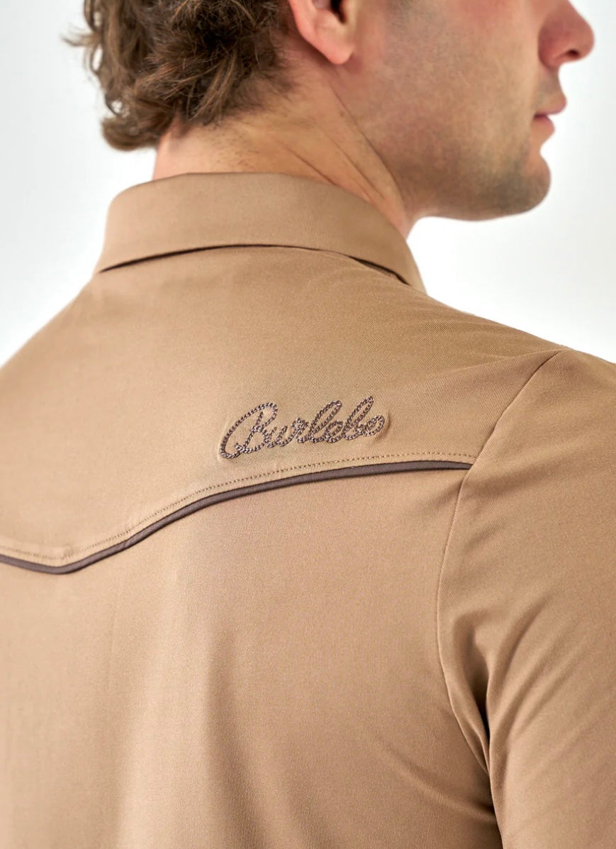 Khaki Pearl Snap Mallards Performance Polo Burlebo