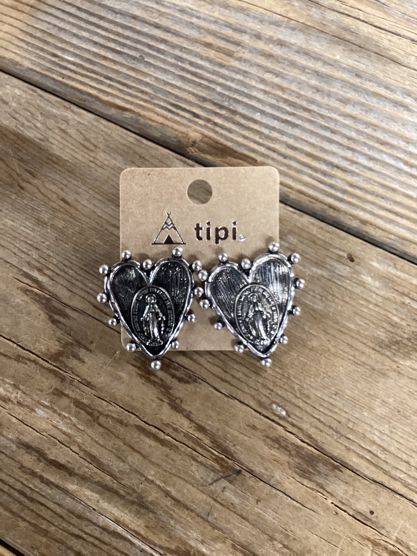 Sliver metal saint mary stud earrings