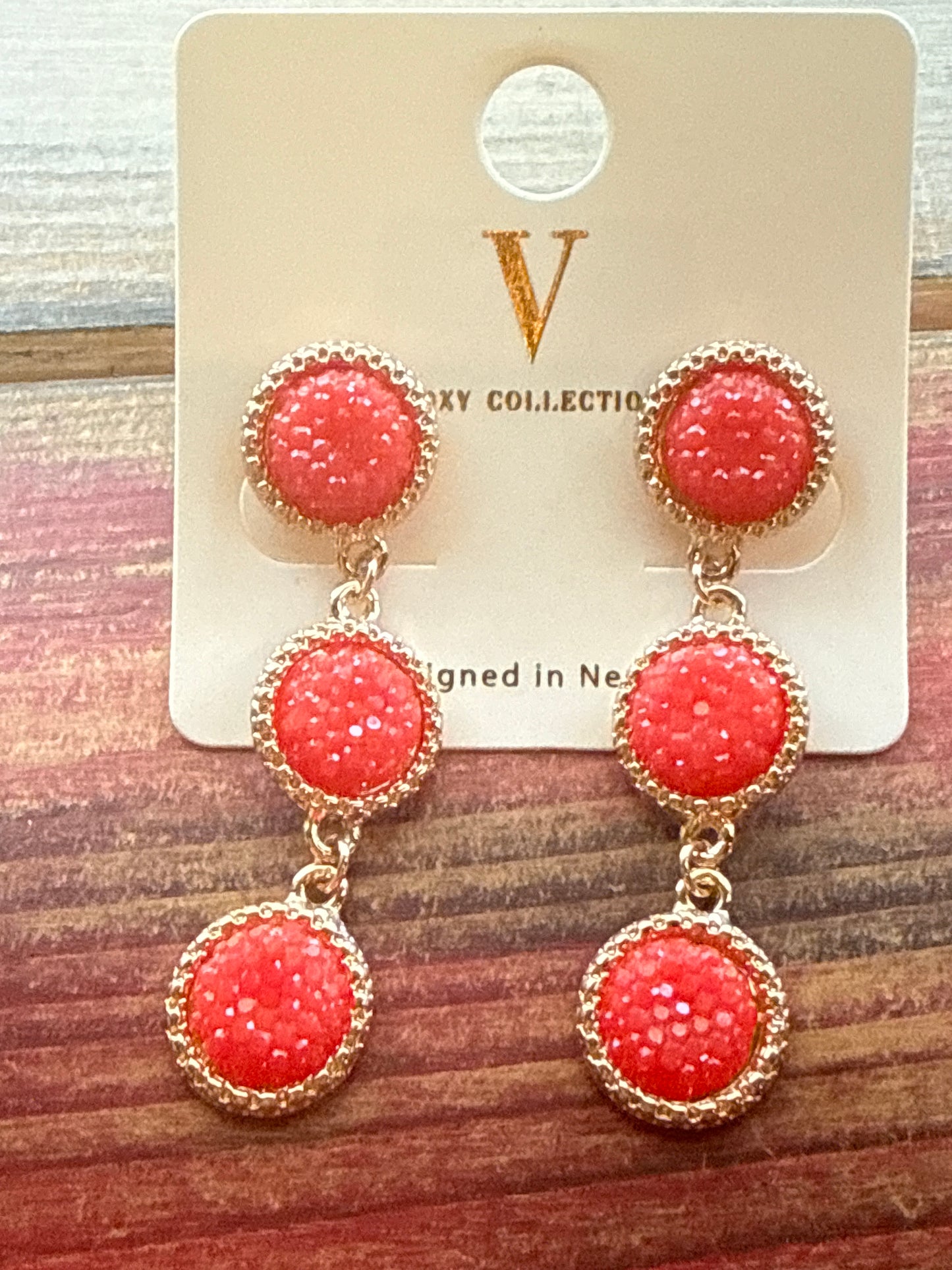 Triple Circle Druzy Drop V Foxy Earrings