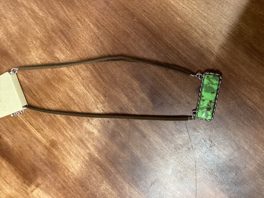 Green marble bar necklace on cord