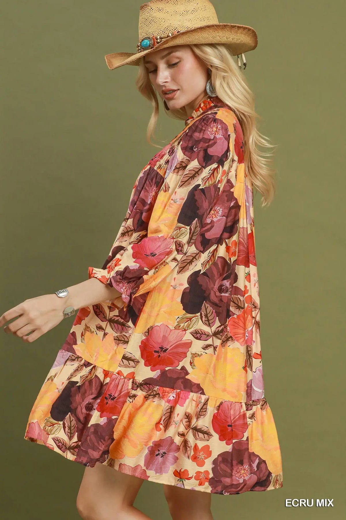 The Rachel Floral Smocked Yoke Button Front Mini Dress Umgee