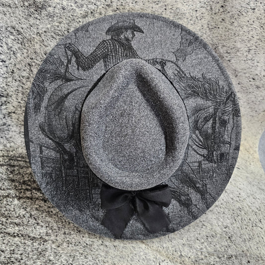 Laser Engraved Cowboy Hat – Bronc Rider Design