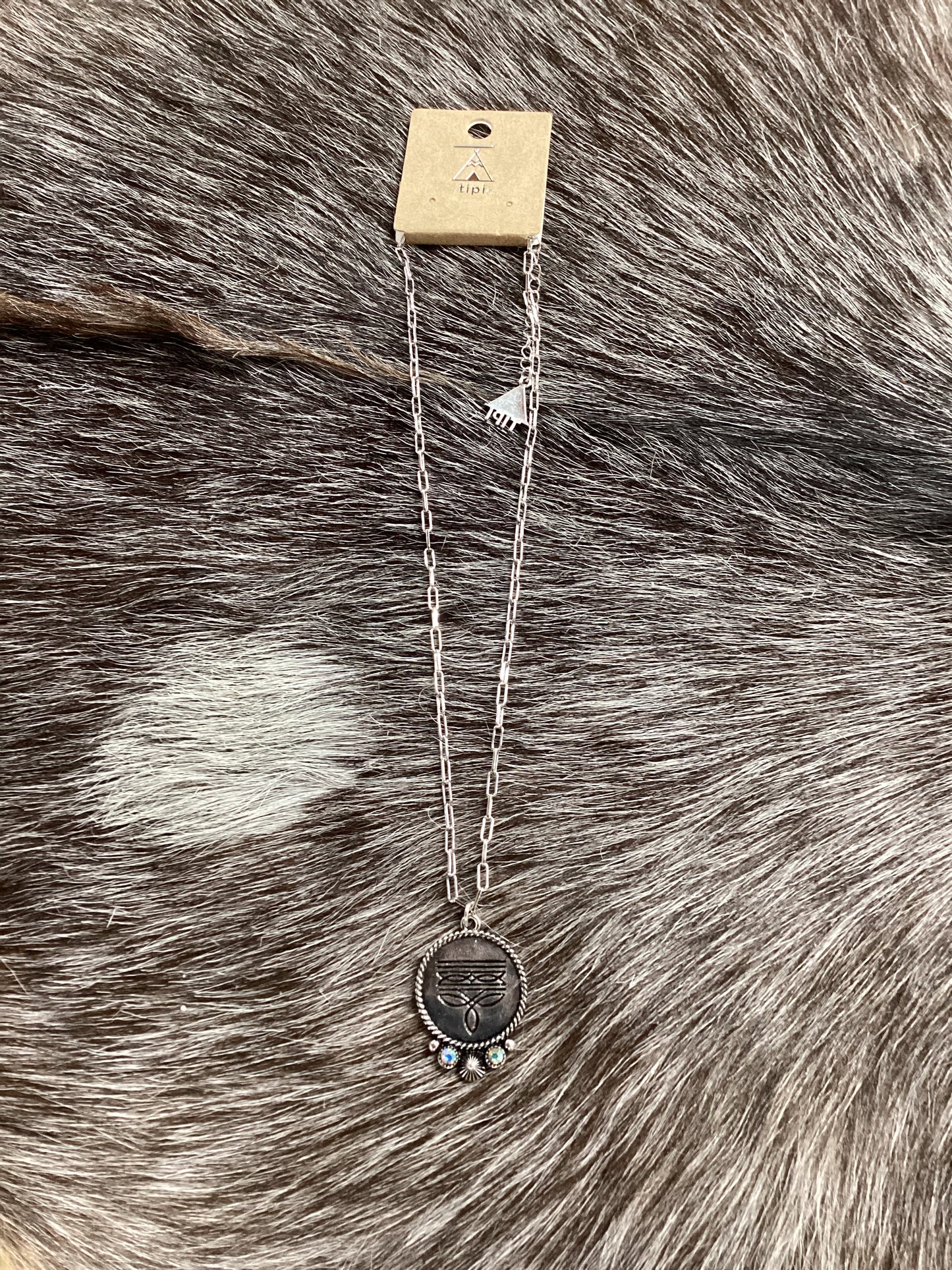 Boot Design Silver and Iridescent Gem TIPI Necklace