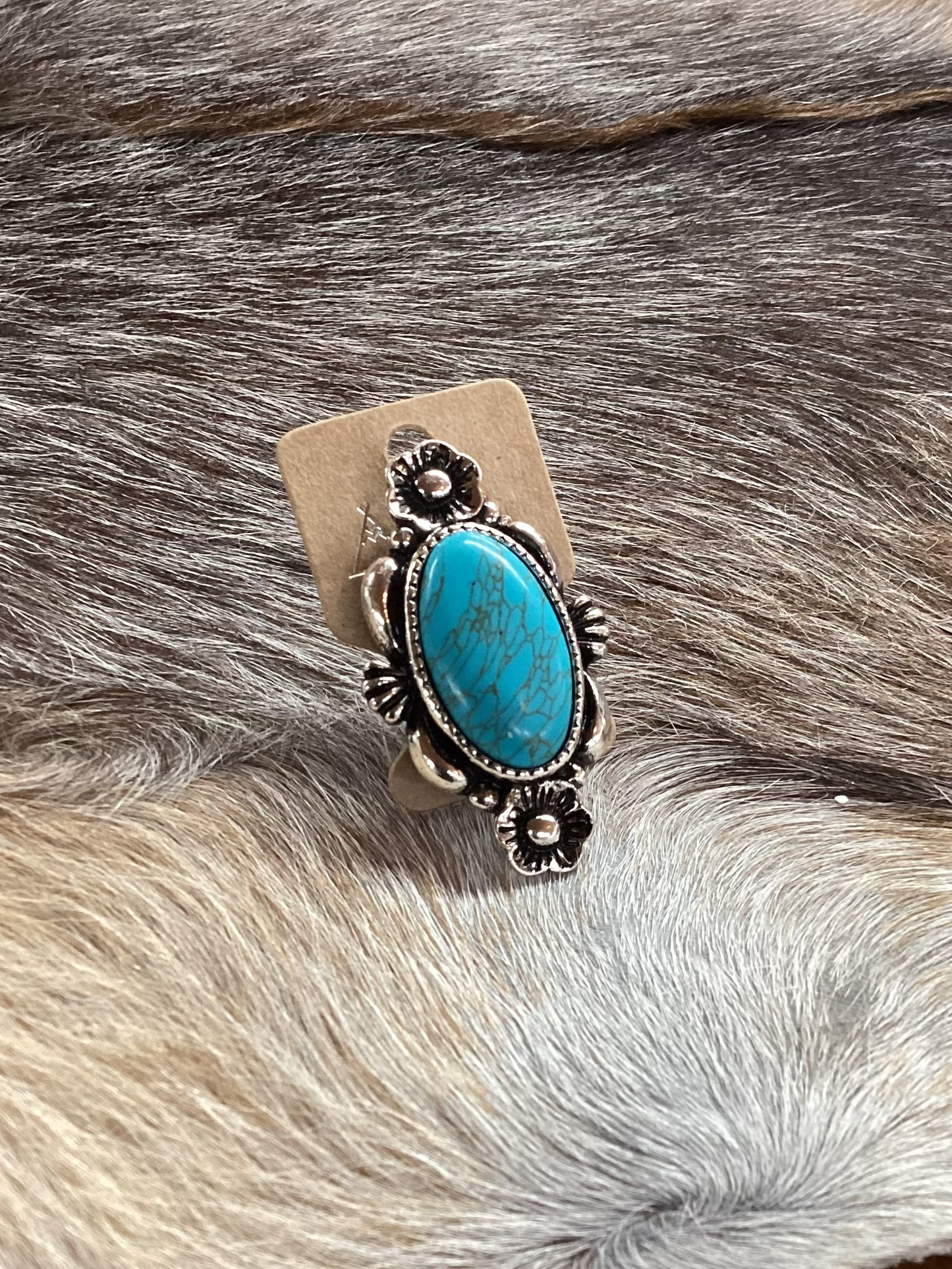 Floral Turquoise and Silver Adjustable Ring TIPI