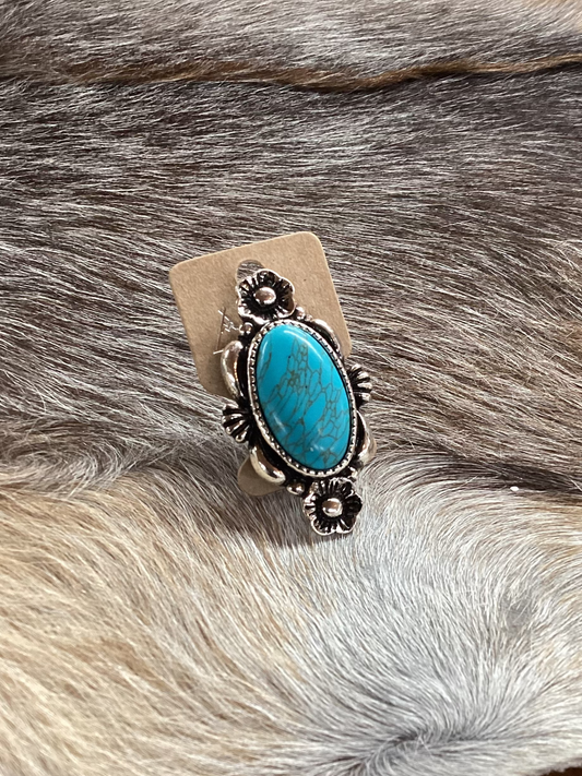 Floral Turquoise and Silver Adjustable Ring TIPI