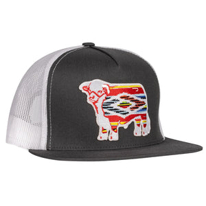 Lazy J Ranch Dark Grey & White Serape Bull Classic Five Panel Trucker Hat