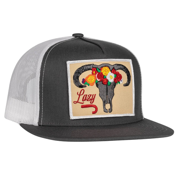 Lazy J Ranch Dark Skull & Flowers Classic Five Panel Trucker Hat