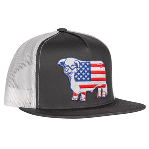 Lazy J Ranch Dark Grey & White USA American Flag Bull Classic Five Panel Trucker Hat