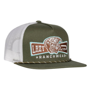 LAZY J RANCH OLIVE & WHITE DIAMOND BANNER CLASSIC ROPE TRUCKER HAT