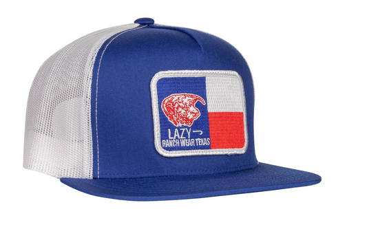LAZY J RANCH BLUE & WHITE TEXAS ELEVATION CLASSIC FIVE PANEL TRUCKER HAT