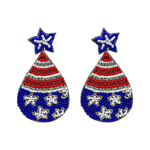 Seed Beaded USA Flag Teardrop Post Earring