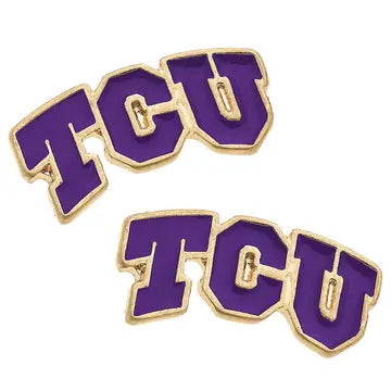 Tcu Horned Frogs Enamel Stud Earrings in Purple Canvas