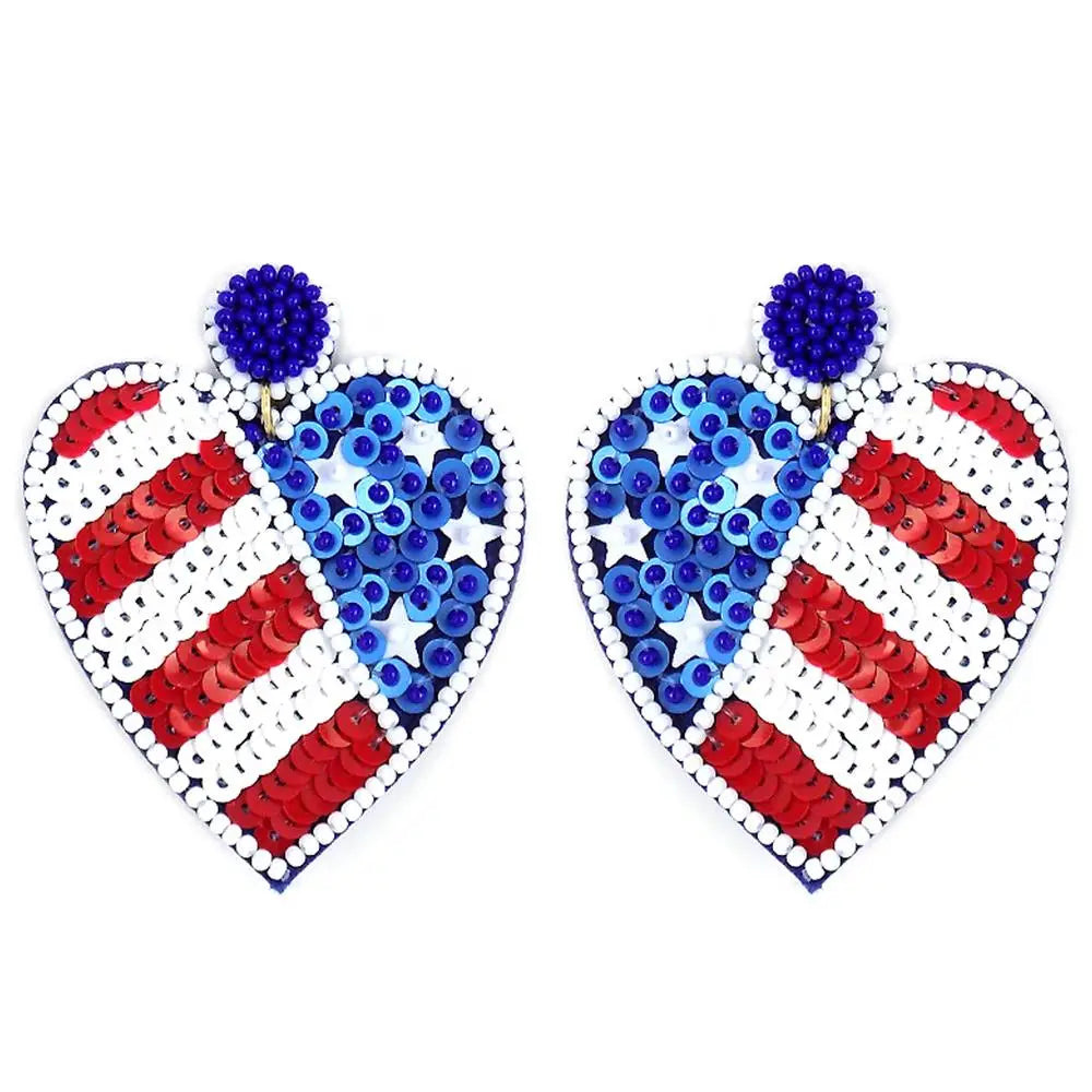 USA Beaded Heart Flag Earring