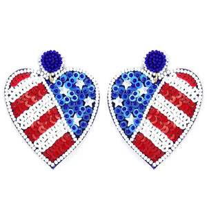 USA Beaded Heart Flag Earring