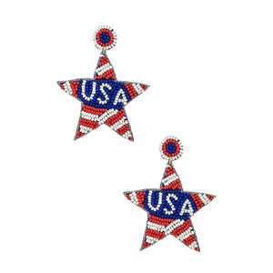 USA Flag Star Iconic Beaded Earrings - USA