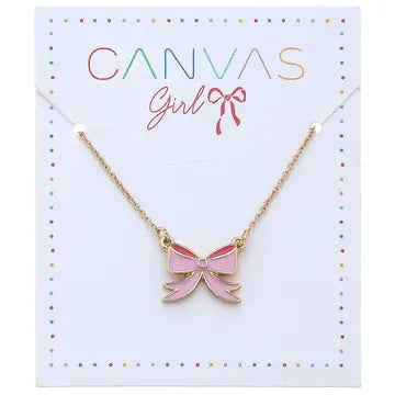 Zoey Bow Delicate Children's Necklace in Pink