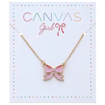 Zoey Bow Delicate Children's Necklace in Pink