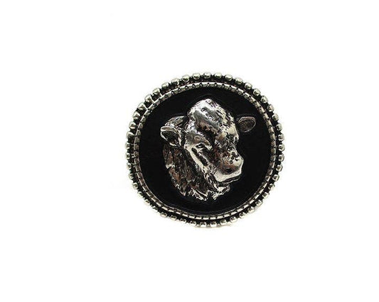 Western Cow Head Portrait Cuff Ring (Snowing)