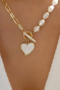 Heart Pendant Rhinestone Pearl Necklace  Liam & Company