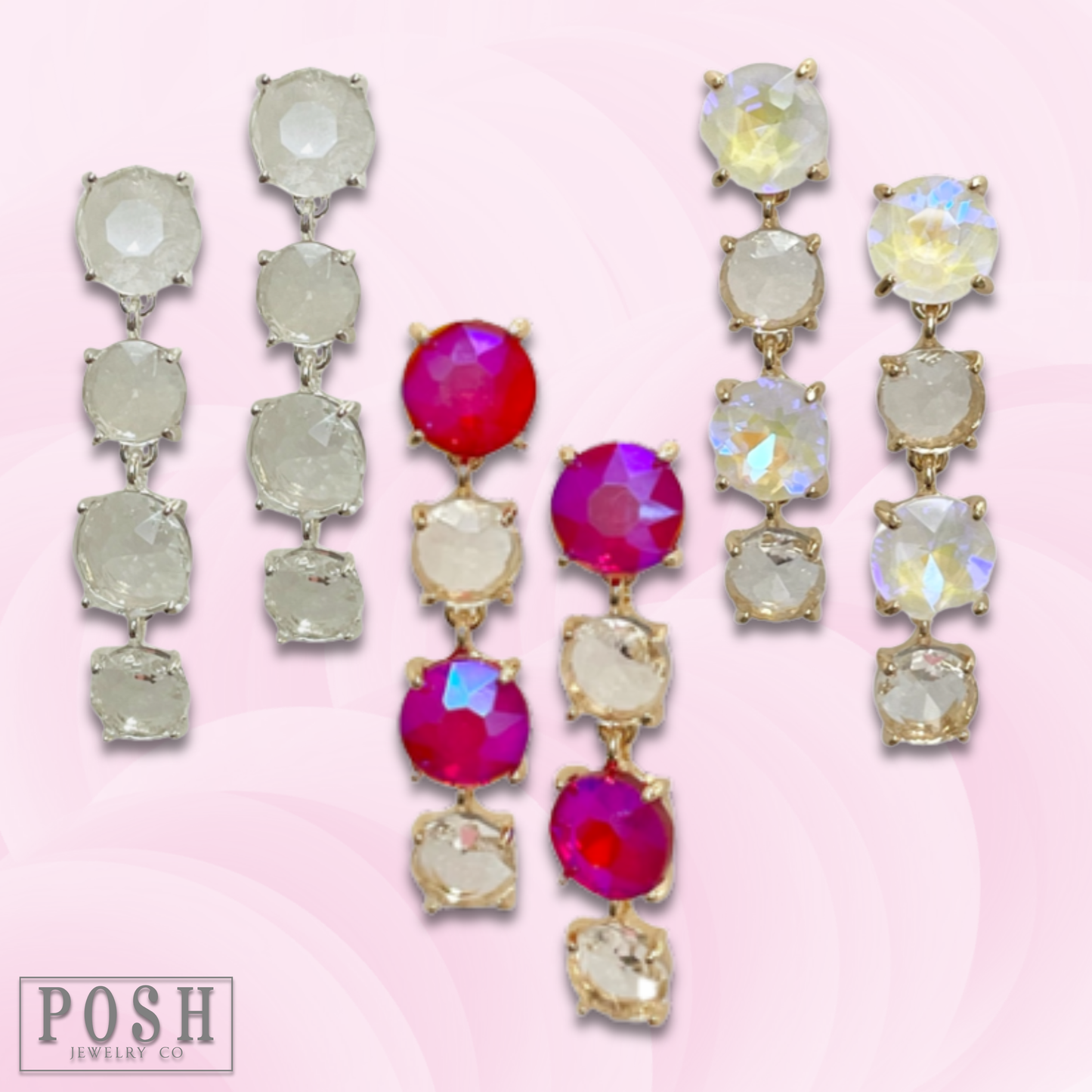Round rhinestone drop earring: Fuchsia, Clear, or White PP