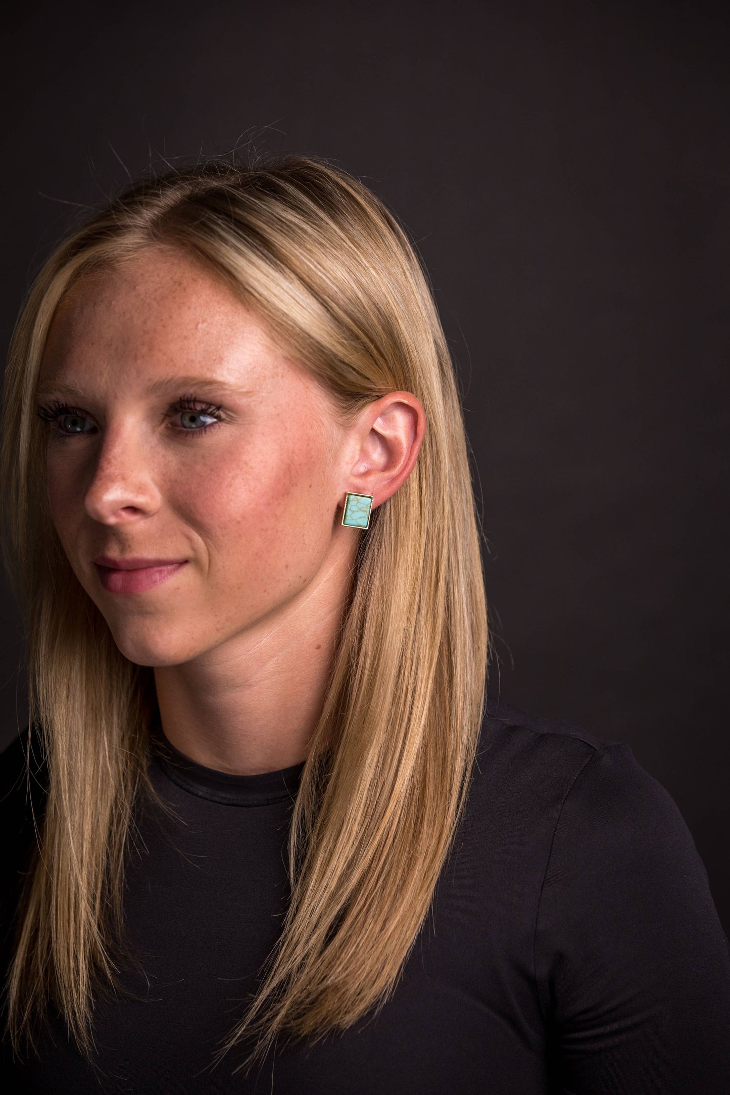 Gold Rectangular Turquoise Stud Earrings West Co