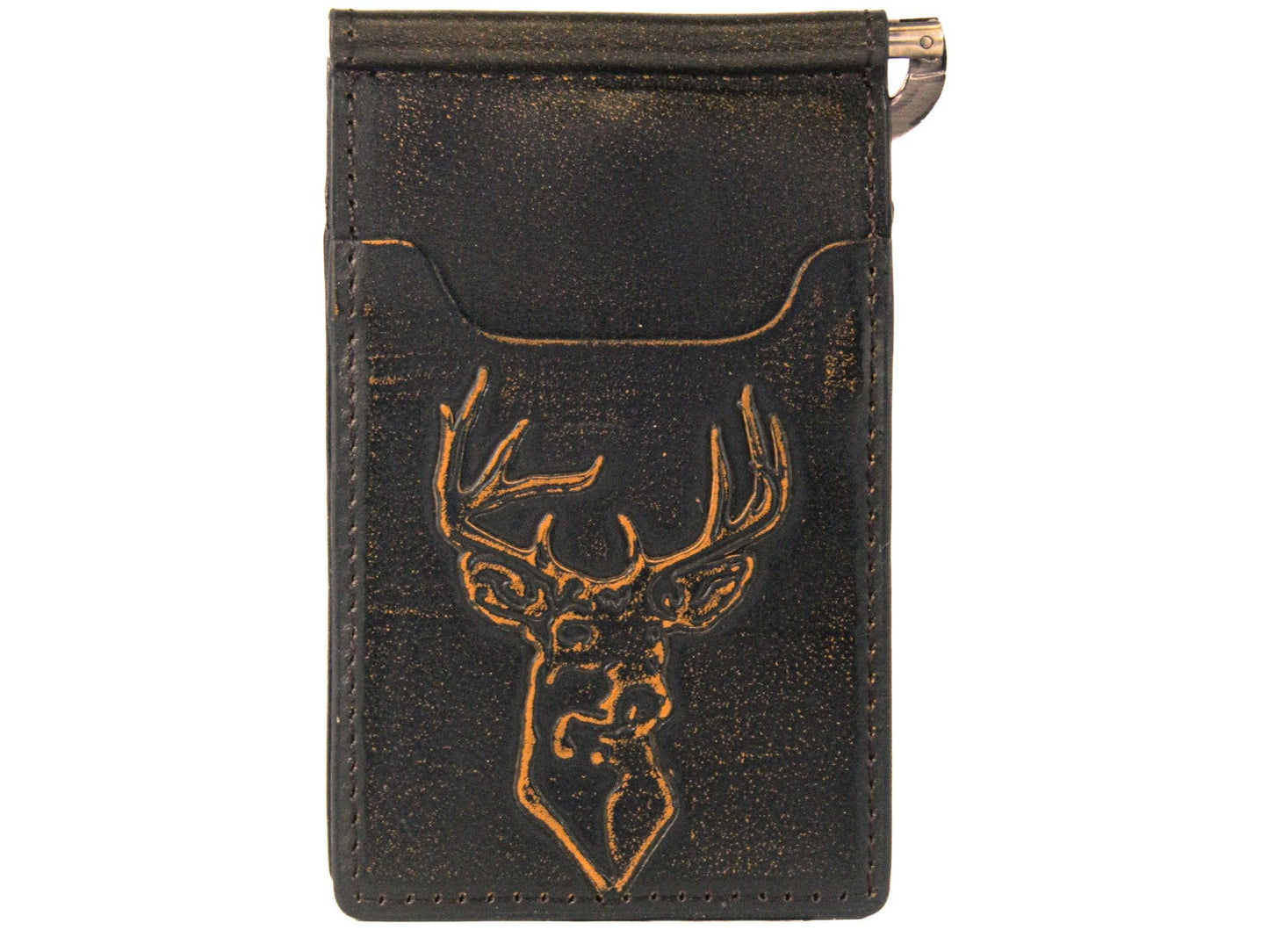 Buck Burnished Leather Zep Front Pocket Clip Wallet