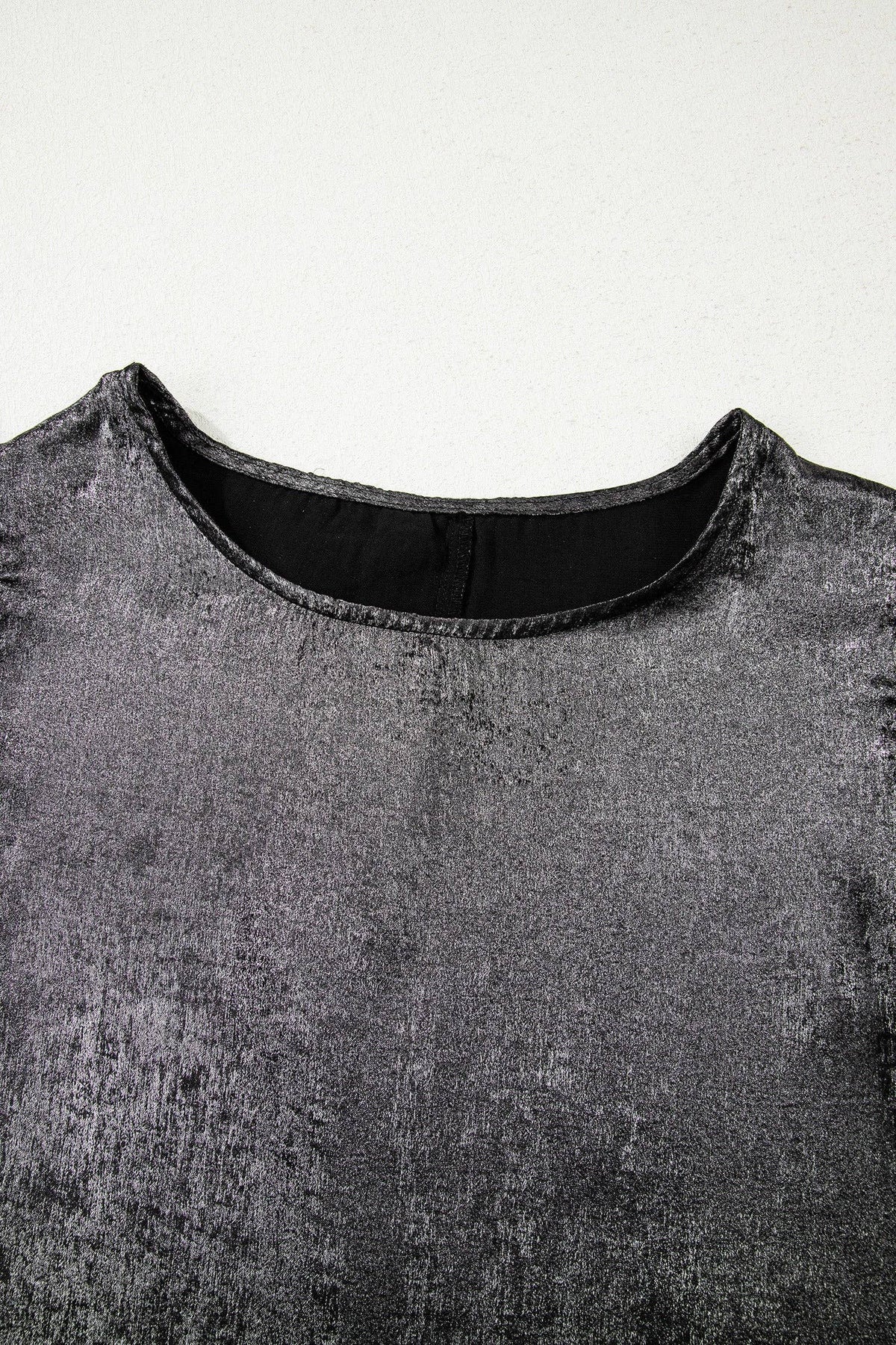 Metallic Ruffle Trim Sleeveless Round Neck Top: Silvery / M