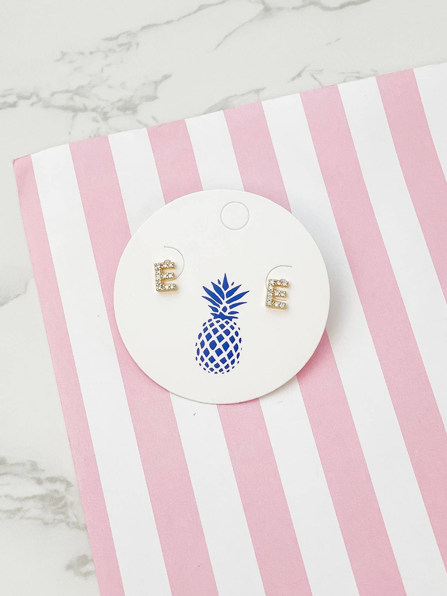 Cubic Zirconia Initial Stud Earrings- Gold: Y