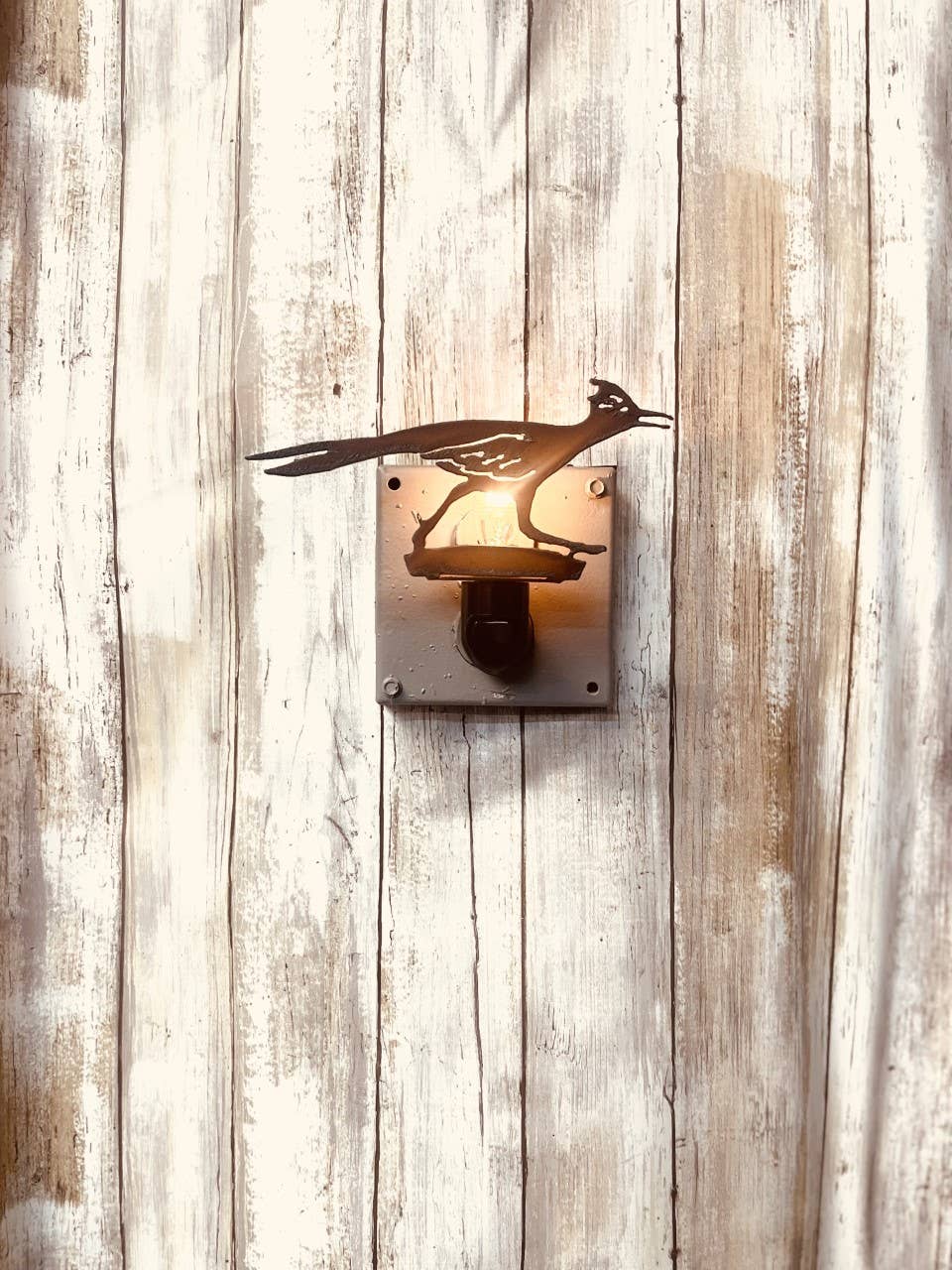 Roadrunner Running Rustic Southwestern Desert Night Light ironwork