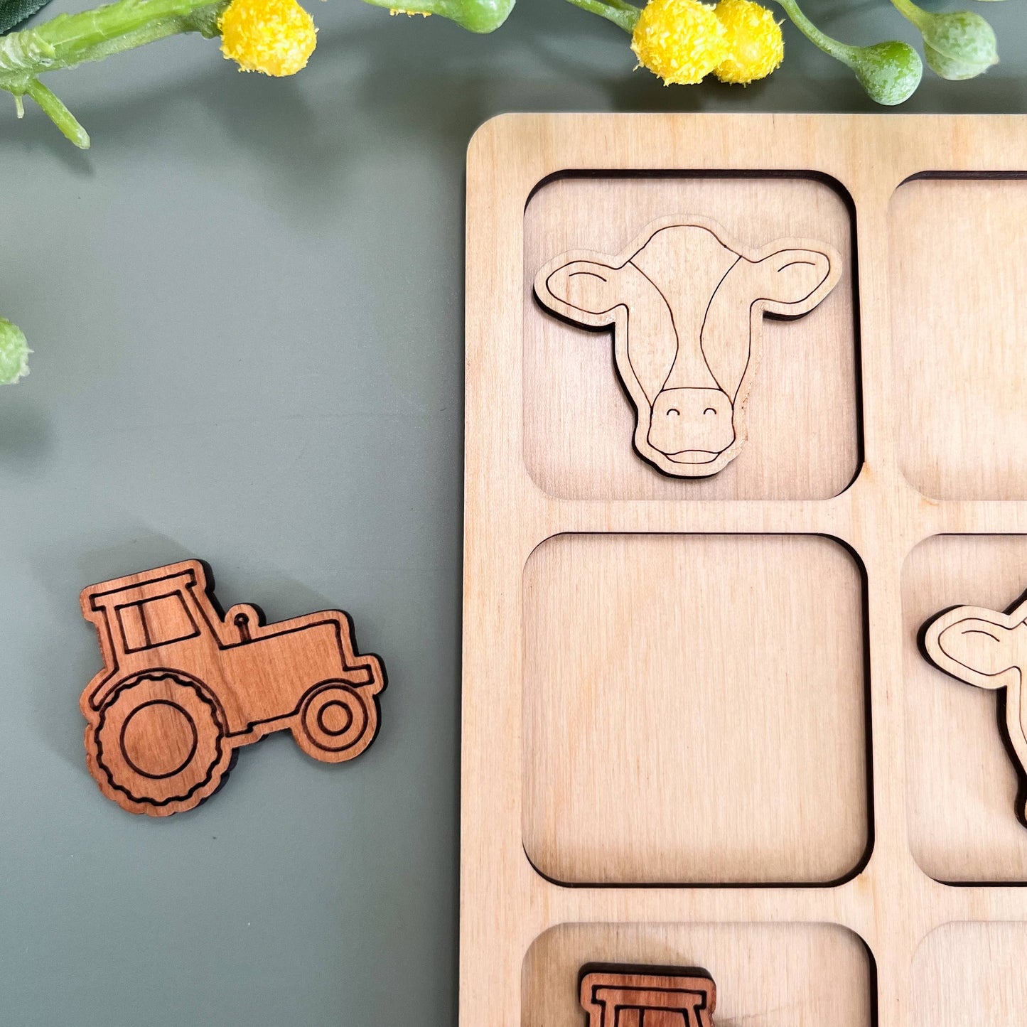 Farmer Gift - Tic-Tac-Toe Farm Game - Customizable: Cow + Tractor