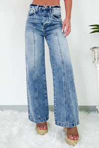 Central Seamed Wide Leg High Waist Jeans: Blue  8-16 Full Time Purchase