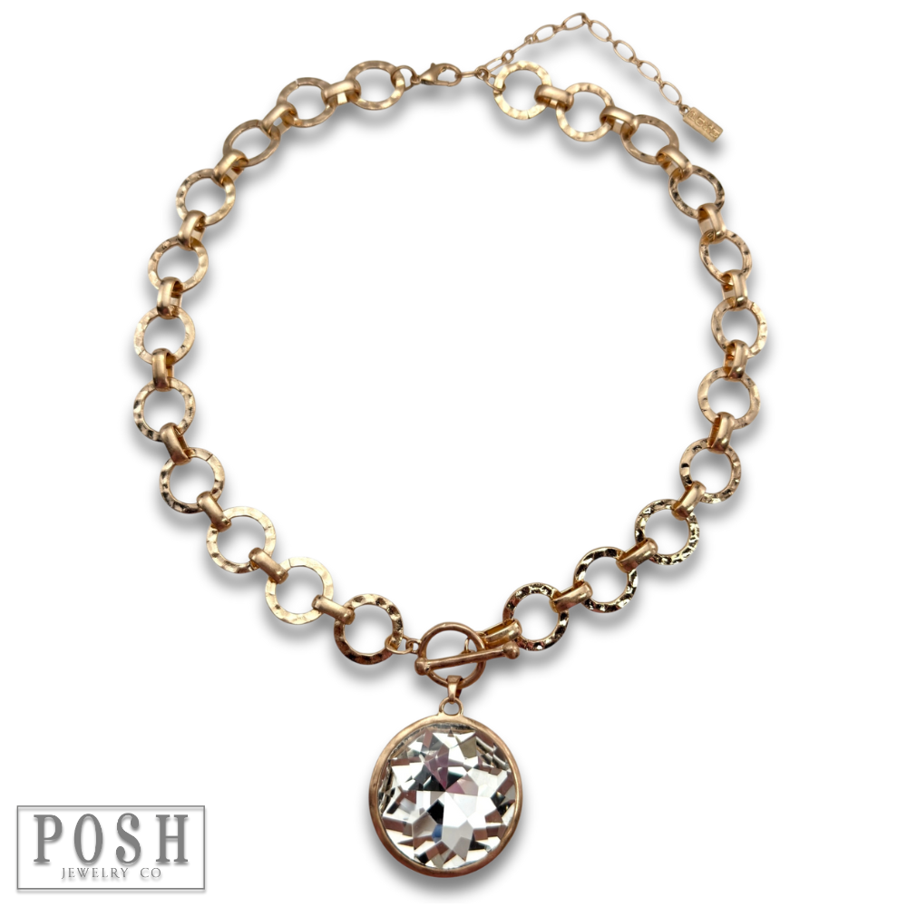 Chunky chain and round pendant necklace: Gold PP
