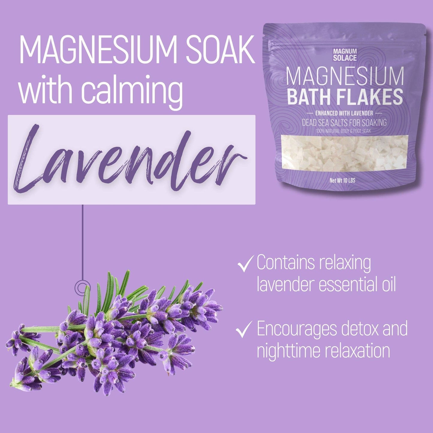 Magnesium Bath Flakes, Bath Soak Enhanced with Lavender: 5lb