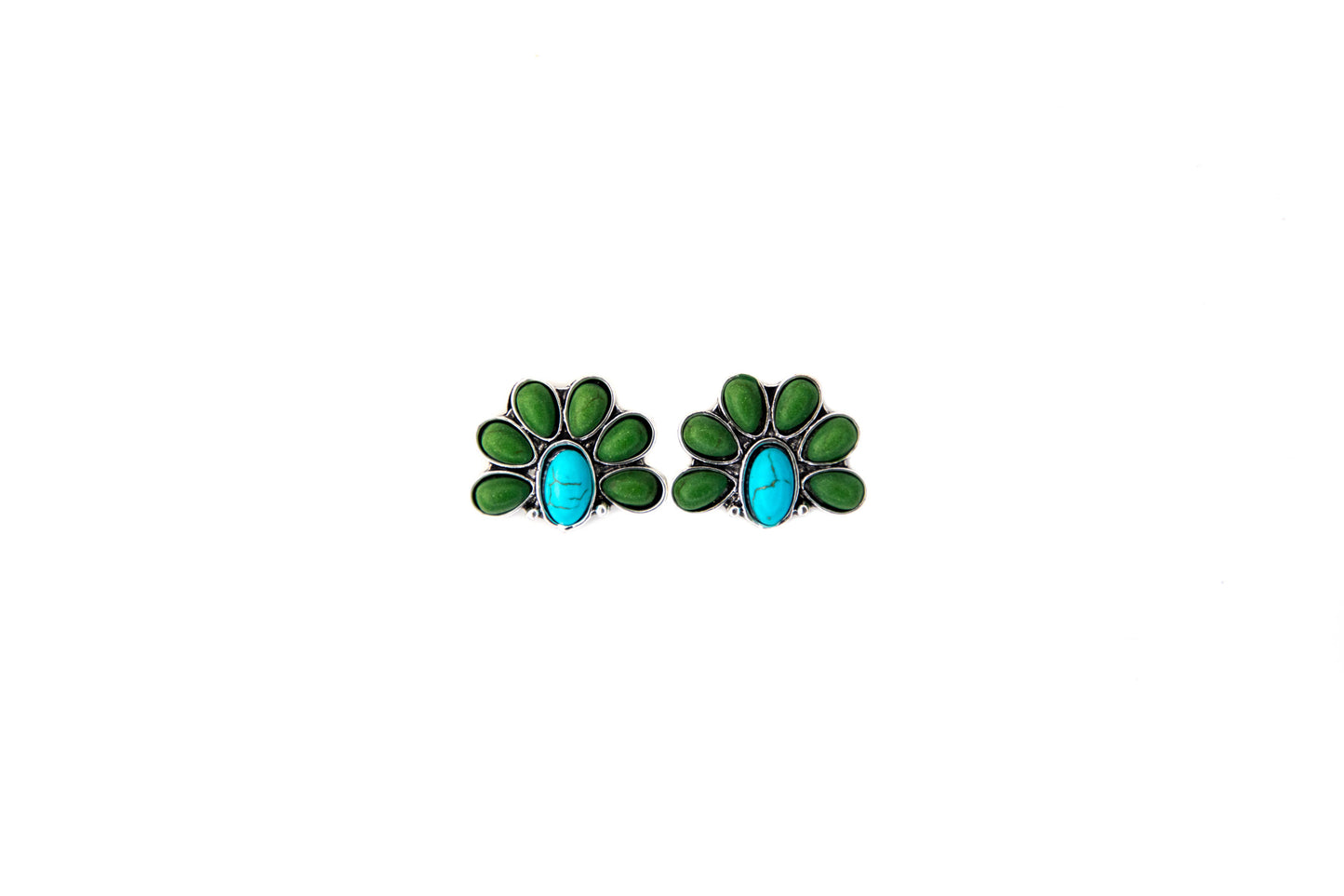 1" Turquoise and Green Half Flower Post Earring Westco