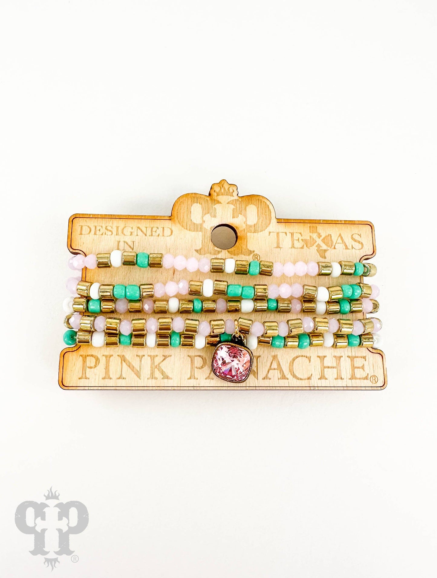 Five strand bead bracelet with Austrian crystal: Pink