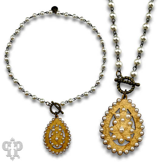 Toggle necklace with Austrian crystal Santa Fe teardrop pendant: White PP