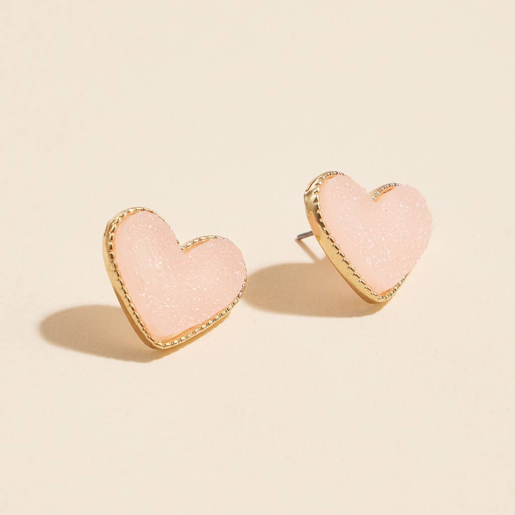 Heart Druzy Stone Stud Earrings: Black / One / 4SE31170