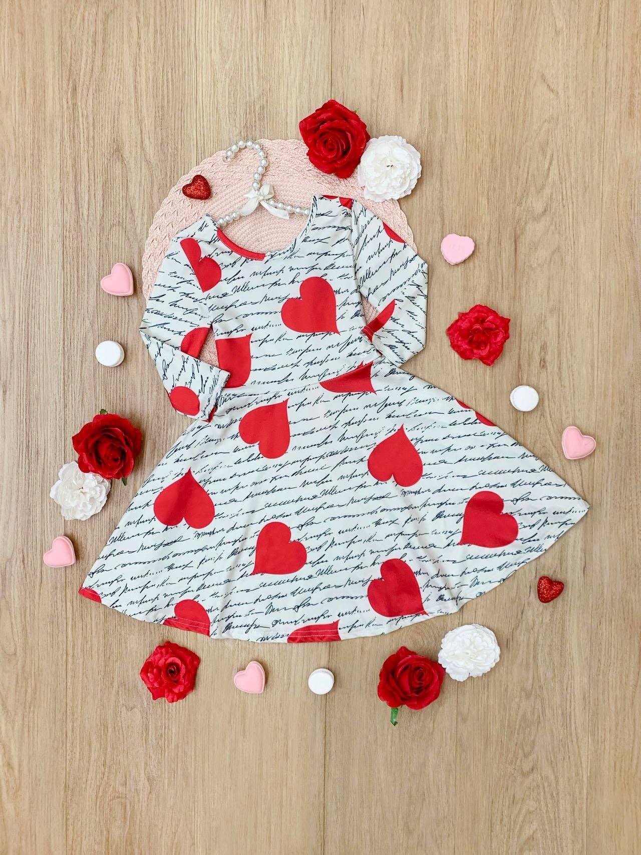 Radiant Heart Twirly Long Sleeve Skater Dress: Red Mia Belle