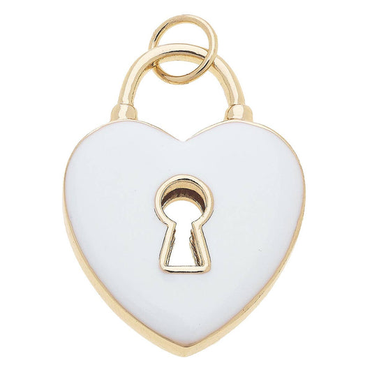 Heart Shaped Padlock Enamel Charm in White Canvas