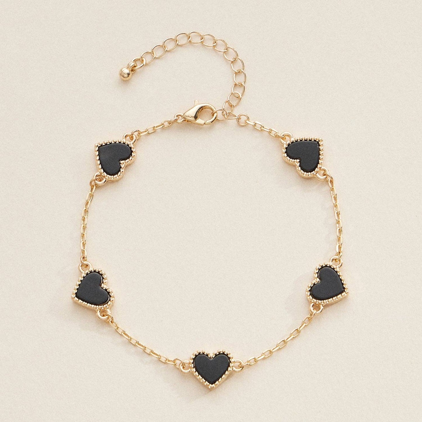 Elegant Gold Heart Charm Bracelets in Vibrant Enamel Colors: BLACK  or White.  Frem