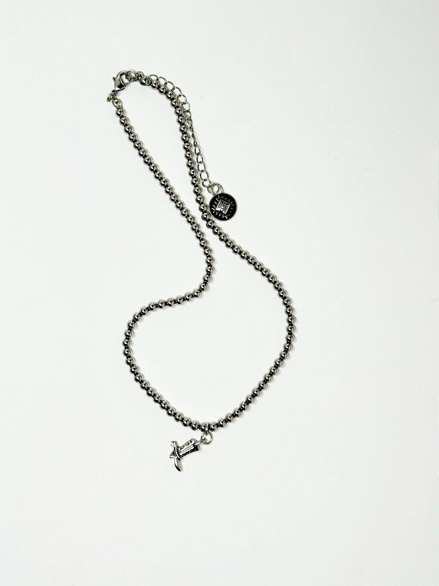 14" 18K White Gold Plated Beaded Necklace w/ Cowboy Boot Westco