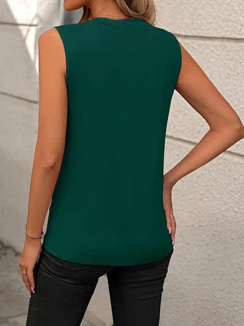 Burgundy Sleeveless Top Crew Neck Minimal Chic Tank: Black / 65%Rayon + 35%Polyester / L