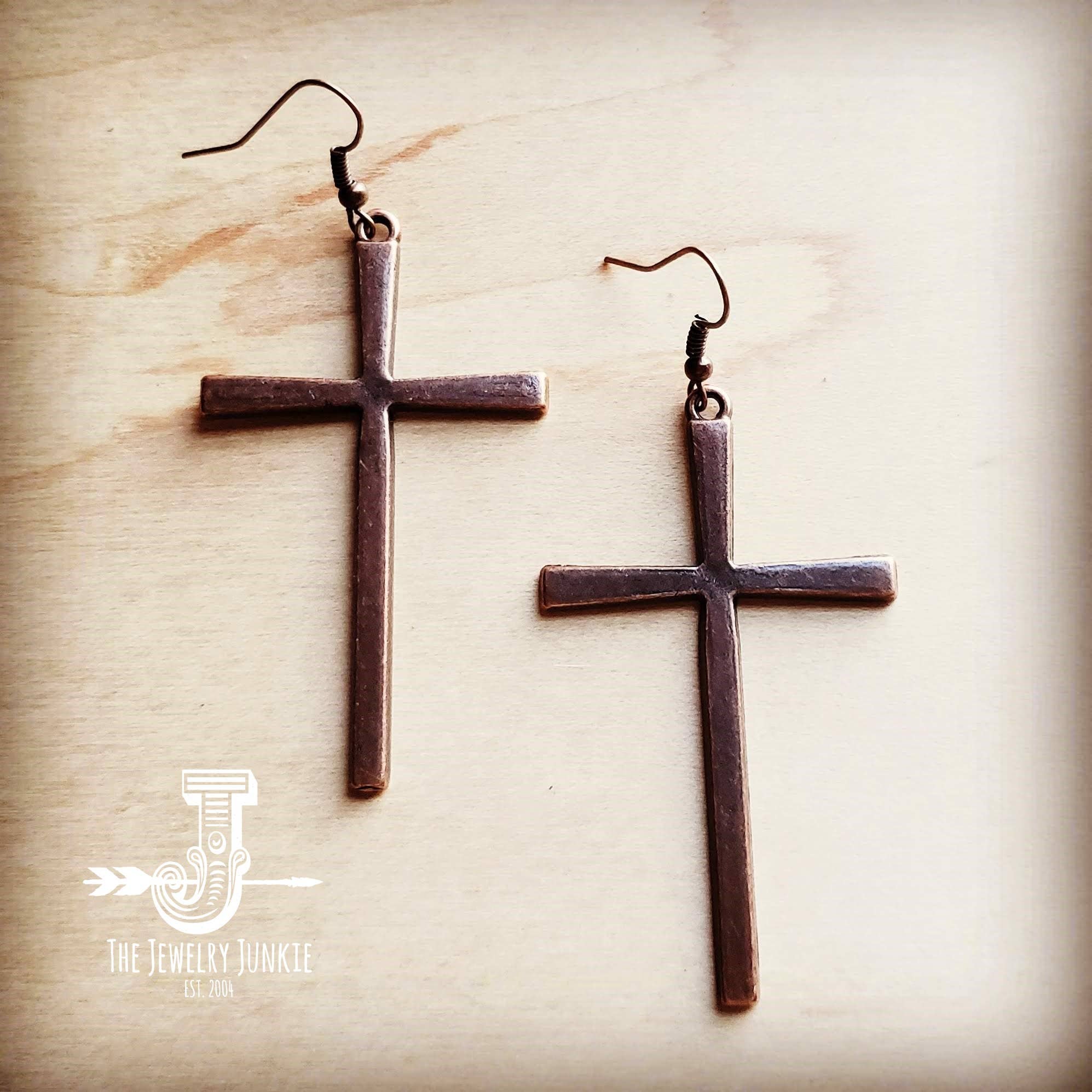 Copper Cross Dangle Earrings Jewelry Junkie