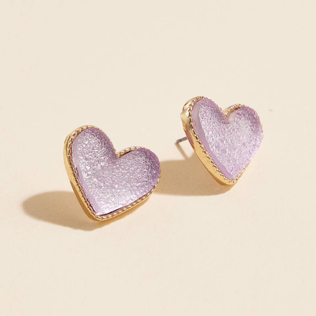 Heart Druzy Stone Stud Earrings: Pink / One / 4SE31170