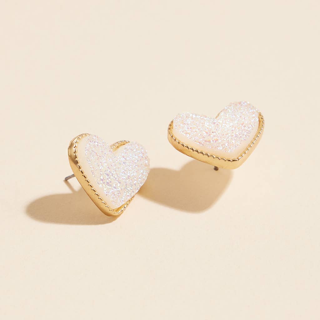 Heart Druzy Stone Stud Earrings: Black / One / 4SE31170